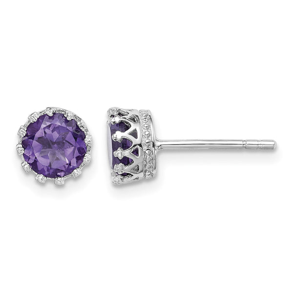 Sterling Silver Rhodium-plated 6mm Polished Amethyst Post Earrings - Birthstone Company