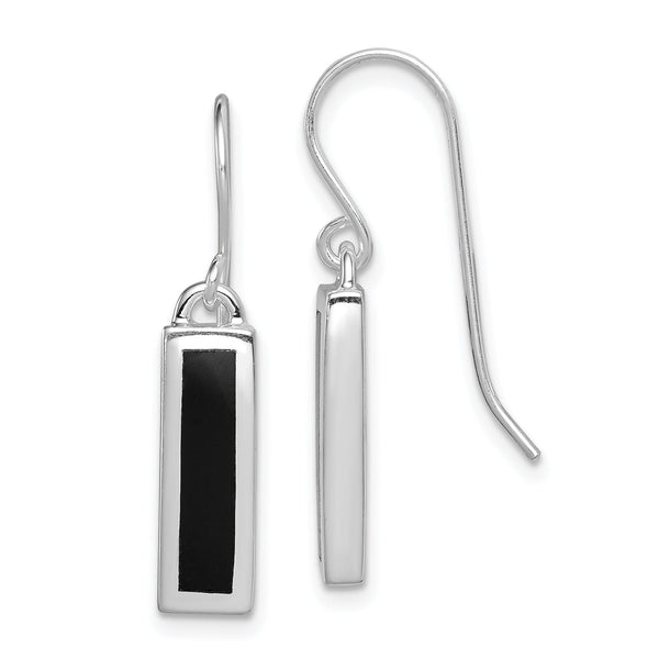Onyx Bar Dangle Earrings in Sterling Silver, 3x13mm