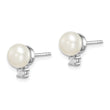 Sterling Silver Rhodium-plated 6-7mm White Button Freshwater Cultured Pearl and CZ Post Earrings 9.78 in - Birthstone Company
