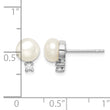 Sterling Silver Rhodium-plated 6-7mm White Button Freshwater Cultured Pearl and CZ Post Earrings 9.78 in - Birthstone Company