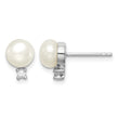 Sterling Silver Rhodium-plated 6-7mm White Button Freshwater Cultured Pearl and CZ Post Earrings 9.78 in - Birthstone Company