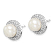 Sterling Silver Rhodium-plated 8-9mm White Button Freshwater Cultured Pearl and CZ Post Earrings 14.15 in - Birthstone Company