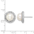 Sterling Silver Rhodium-plated 8-9mm White Button Freshwater Cultured Pearl and CZ Post Earrings 14.15 in - Birthstone Company
