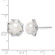 Sterling Silver Rhodium-plated 8-9mm White Button Freshwater Cultured Pearl and CZ Post Earrings 12.07 in - Birthstone Company