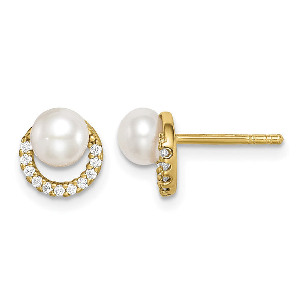 Sterling Silver Gold-tone w/ FW Cultured Pearl and CZ Earrings 8.5 in - Birthstone Company