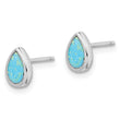 Sterling Silver RH-pltd Polished Blue Created Opal Teardrop Stud Earrings 7.88 in - Birthstone Company