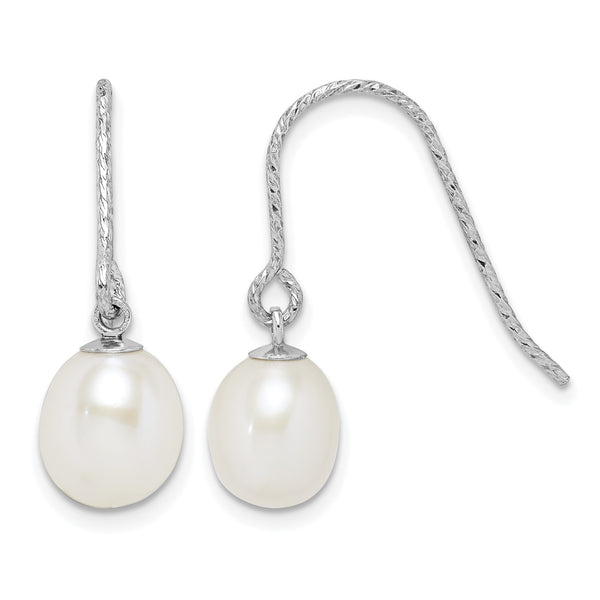 Sterling Silver Rhodium-plated Diamond-cut 6-7mm White Teardrop Freshwater Cultured Pearl Dangle Earrings 22.1 in - Birthstone Company