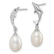 Sterling Silver Rhodium-plated 7-8mm White Rice Freshwater Cultured Pearl Dolphin Post Dangle Earrings - Birthstone Company