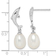 Sterling Silver Rhodium-plated 7-8mm White Rice Freshwater Cultured Pearl Dolphin Post Dangle Earrings - Birthstone Company