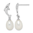 Sterling Silver Rhodium-plated 7-8mm White Rice Freshwater Cultured Pearl Dolphin Post Dangle Earrings - Birthstone Company