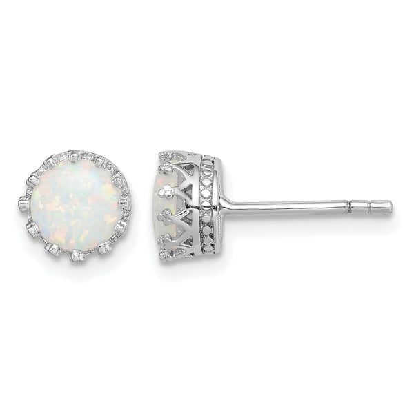 Sterling Silver Rhodium-plated 6mm Polished Created Opal Post Earrings 7 in - Birthstone Company