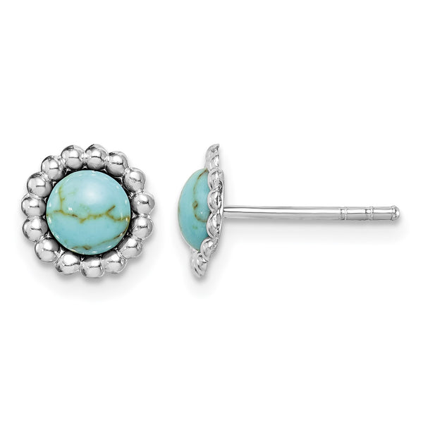 Sterling Silver Rhodium-plated Created Turquoise Post Earrings 8 in - Birthstone Company
