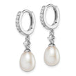 Sterling Silver Rhodium-plated 7-8mm White Freshwater Cultured Pearl and CZ Hoop Dangle Earrings - Birthstone Company