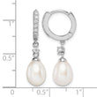 Sterling Silver Rhodium-plated 7-8mm White Freshwater Cultured Pearl and CZ Hoop Dangle Earrings - Birthstone Company