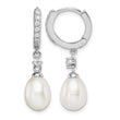 Sterling Silver Rhodium-plated 7-8mm White Freshwater Cultured Pearl and CZ Hoop Dangle Earrings - Birthstone Company