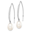 Sterling Silver Rhodium-plated 7-8mm White Teardrop Freshwater Cultured Pearl and CZ Threader Earrings - Birthstone Company
