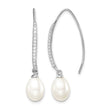 Sterling Silver Rhodium-plated 7-8mm White Teardrop Freshwater Cultured Pearl and CZ Threader Earrings - Birthstone Company