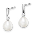 Sterling Silver Rhodium-plated 7-8mm White Rice Freshwater Cultured Pearl and CZ Post Dangle Earrings 17.1 in - Birthstone Company