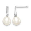 Sterling Silver Rhodium-plated 7-8mm White Rice Freshwater Cultured Pearl and CZ Post Dangle Earrings 17.1 in - Birthstone Company