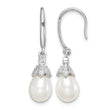 Sterling Silver Rhodium-plated 7-8mm White Teardrop Freshwater Cultured Pearl and CZ Dangle Earrings - Birthstone Company