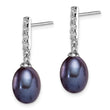 Sterling Silver Rhodium-plated 8-9mm Black Teardrop Freshwater Cultured Pearl and CZ Post Dangle Earrings 23.15 in - Birthstone Company