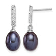 Sterling Silver Rhodium-plated 8-9mm Black Teardrop Freshwater Cultured Pearl and CZ Post Dangle Earrings 23.15 in - Birthstone Company