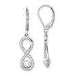 Sterling Silver Rhodium-plated 4-5mm White Freshwater Cultured Pearl and CZ Infinity Dangle Leverback Earrings