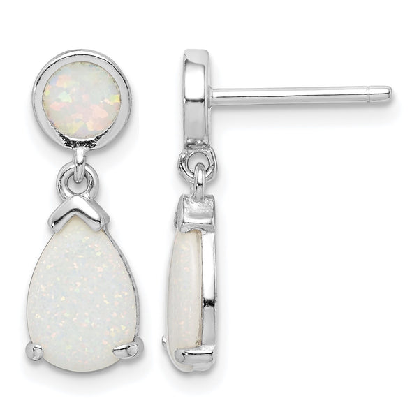 Sterling Silver Rhod-plated Created Opal Teardrop Post Dangle Earrings 18.27 in - Birthstone Company