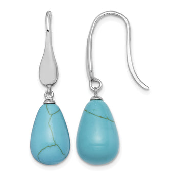 Sterling Silver RH-plated Imitation Turquoise Teardrop Dangle Earrings - Birthstone Company