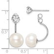 Sterling Silver Rhodium-plated 9-10mm White Button Freshwater Cultured Pearl and CZ Front and Back Post Dangle Earrings - Birthstone Company