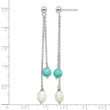 Sterling Silver Rhod-pltd Turquoise/FWC Pearl Chain Post Dangle Earrings - Birthstone Company