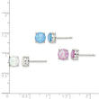 Sterling Silver Polished Pink, White & Blue 7mm Round Created Opal 3 Pair Set of Stud Earrings - Birthstone Company