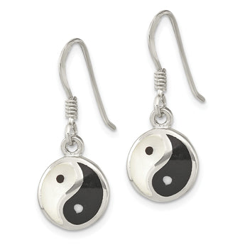 Sterling Silver Rhod-pltd MOP/Black Resin Yin Yang Dangle Earrings - Birthstone Company