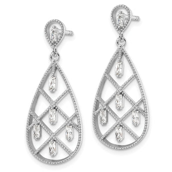 Sterling Silver Rhodium-plated Baguette CZ Teardrop Post Earrings - Birthstone Company