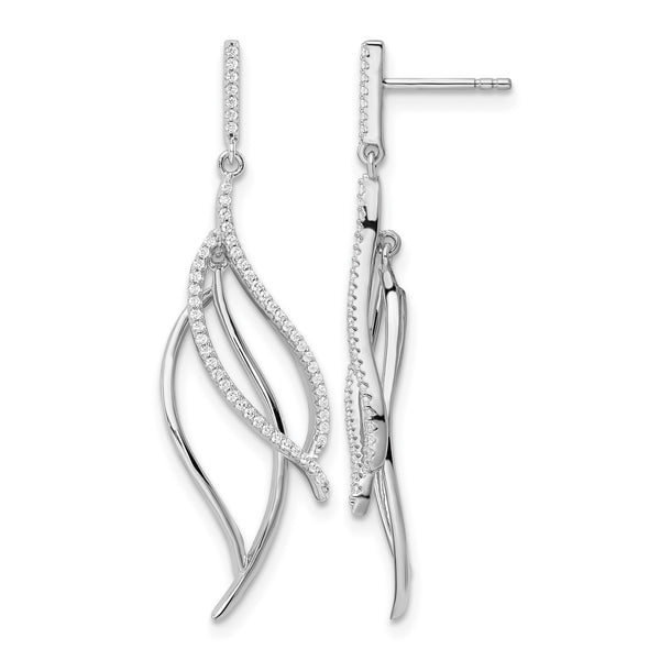 Sterling Silver Rhodium-plated CZ Dangle Leaf Earrings - Birthstone Company