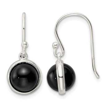 Sterling Silver Polished Onyx Bead Dangle Earrings - Birthstone Company
