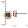 Sterling Silver Rose-tone Blk Rhodium-plate Fancy CZ Square Post Earrings