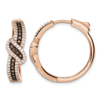 Sterling Silver Rose-tone Blk Rhodium-plate CZ Fancy Hinged Hoop Earrings - Birthstone Company