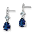 Sterling Silver Rhodium-plated CZ and Blue Glass Post Dangle Earrings - Birthstone Company