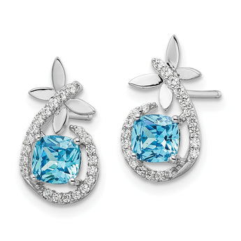 Sterling Silver Rhodium plated Blue & White CZ  Butterfly Post Earrings - Birthstone Company