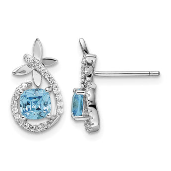 Sterling Silver Rhodium plated Blue & White CZ  Butterfly Post Earrings - Birthstone Company