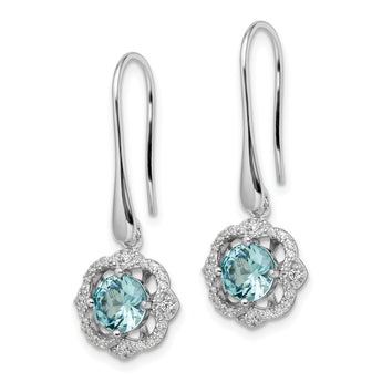 Sterling Silver Rhodium plated Aqua & White CZ Dangle Earrings - Birthstone Company