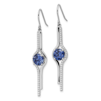 Sterling Silver Rhodium-plated Blue and Clear CZ Dangle Earrings - Birthstone Company