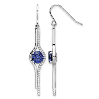 Sterling Silver Rhodium-plated Blue and Clear CZ Dangle Earrings - Birthstone Company