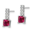 Sterling Silver Rhodium-plated Created Ruby and CZ Post Dangle Earrings - Birthstone Company