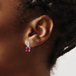 Sterling Silver Rhodium-plated Created Ruby and CZ Post Dangle Earrings - Birthstone Company