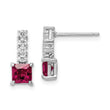 Sterling Silver Rhodium-plated Created Ruby and CZ Post Dangle Earrings