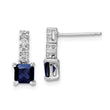 Sterling Silver Polished Rhodium Cr. Blue Spinel and CZ Post Dangle Earring