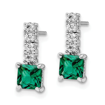 Sterling Silver Polished Rhodium-plated Green/Clear CZ Post Dangle Earrings - Birthstone Company