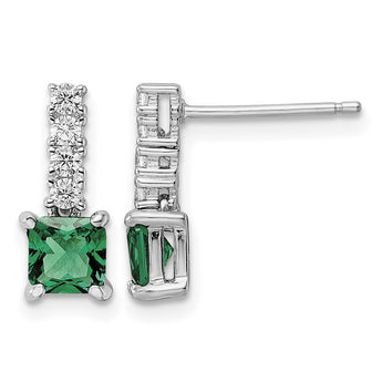 Sterling Silver Polished Rhodium-plated Green/Clear CZ Post Dangle Earrings - Birthstone Company